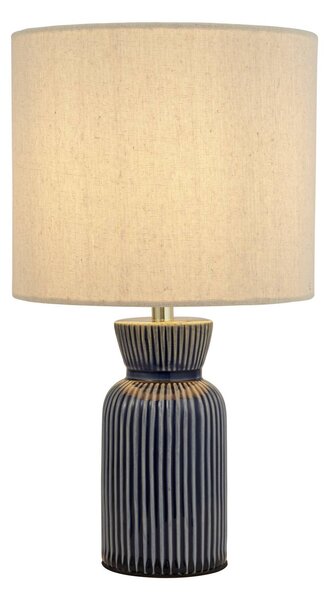 Searchlight Stolová lampa Jeshua, modrá/biela, keramika/textil, 39 cm, E24, Biela / opálová, Obývacia izba / jedáleň, Textil / látka / hodváb, Škandinávsky, Stojaca lampa