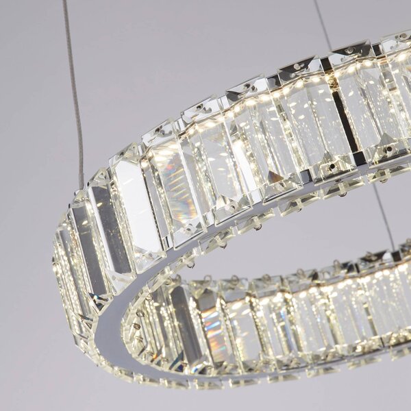 Searchlight LED závesné svietidlo Filumena, sivá/čirá, kov/sklo, Ø 35 cm, Jasné / priehľadné, Obývacia izba / jedáleň, Sklo, Moderný, Závesné svietidlo