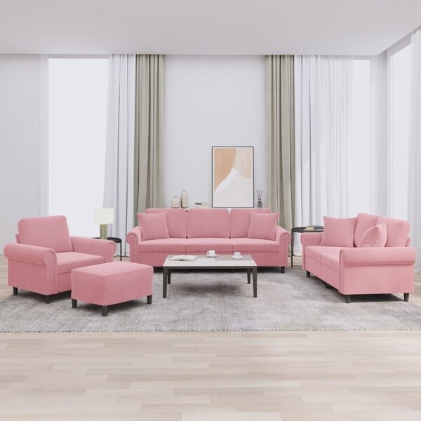 Maison Exclusive – 4-dielna sedacia súprava s vankúšmi z ružového zamatu