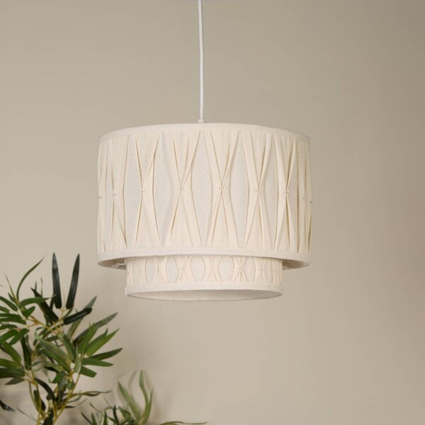 Searchlight Závesné svietidlo Wieka, béžové, ľan, Ø 30 cm, E27, Krémová / jantárovo žltá, Obývacia izba / jedáleň, Textil / látka / hodváb, Škandinávsky, Závesné svietidlo