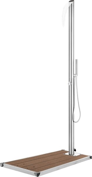Maison Exclusive – Záhradná sprcha s hnedou podlahovou doskou, 225 cm, nerezová oceľ