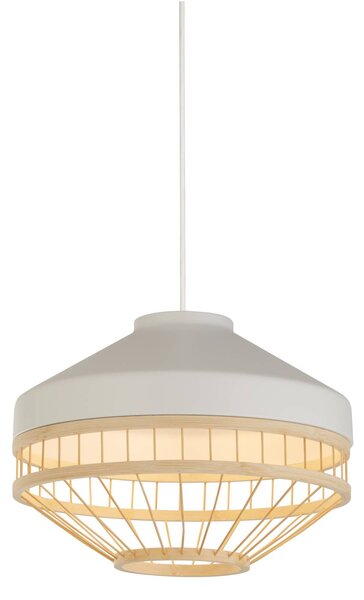 Závesné svietidlo Lanya, biele, oceľ/bambus, Ø 30 cm, E27, Svetlé drevo, Obývacia izba / jedáleň, Bambus, Škandinávsky, Závesné svietidlo