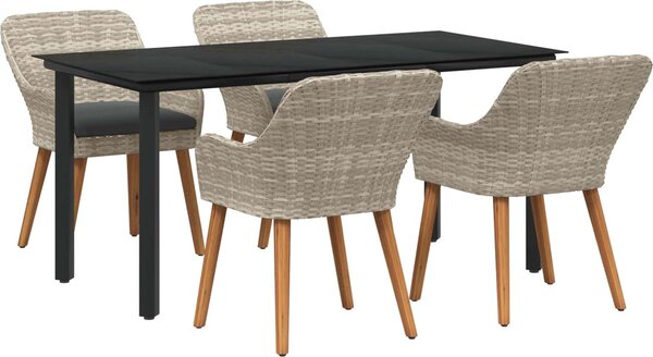 Maison Exclusive - Záhradný jedálenský set s vankúom 5 pcs Svetlosivá polyratan