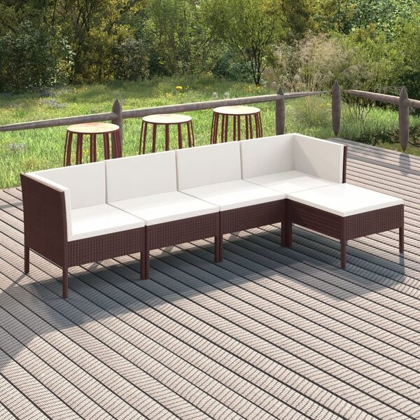 Maison Exclusive – 5-dielna záhradná súprava s vankúmi z polyrotangu v hnedej farbe