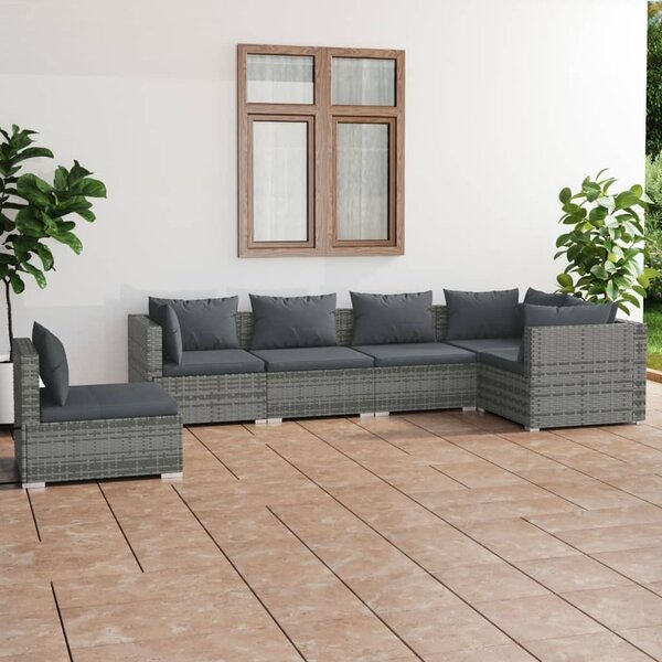 Maison Exclusive – 6-dielna záhradná súprava s vankúšmi Poly Rattan Grey