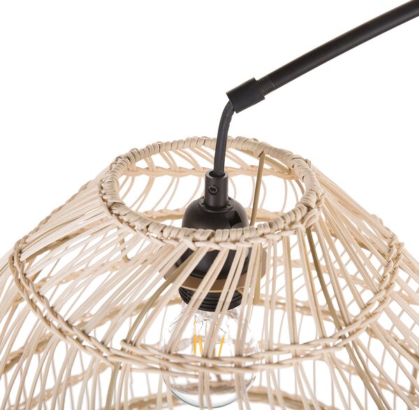 Stojaca lampa čierna prírodná kov 195 cm ratanové pletené tienidlo mramorový podstavec zaoblený tvar moderný rustikálny štýl obývačka