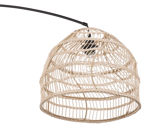 Stojaca lampa čierna prírodná kov 195 cm ratanové pletené tienidlo mramorový podstavec zaoblený tvar moderný rustikálny štýl obývačka