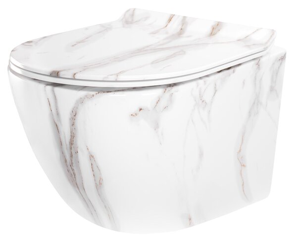 Rea Carter Tornado, závesná WC misa 49x37x35 cm + WC sedadlo, imitácia kameňa-Aiax Shiny, REA-C6390