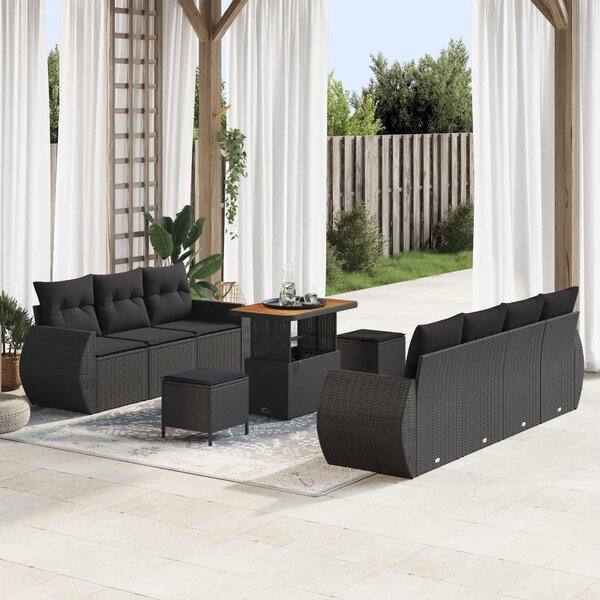 Maison Exclusive - Záhradný nábytok s vankúšmi 10 ks Čierny Poly-rattan