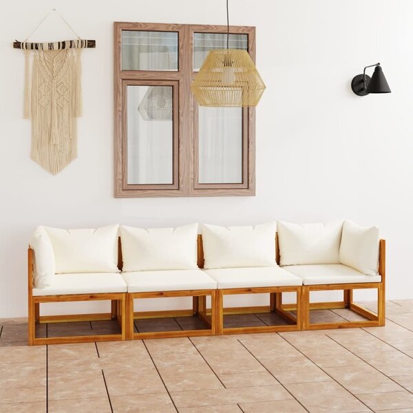 Maison Exclusive – 4-miestna záhradná pohovka s vankúmi, krémová, z masívneho akátového dreva