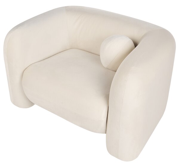 Kreslo krémová biela zamatové čalúnenie okrúhly vankúš retro glamour art deco štýl obývačka spálňa