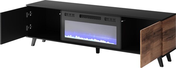 HALMAR TV stolík Random 180 cm s krbom dub wotan/čierny
