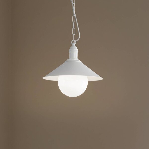 Vonkajšia závesná lampa Enduro, biela, oceľ, sklo, IP44, E27, Biela / opálová, kov, Závesné svietidlo