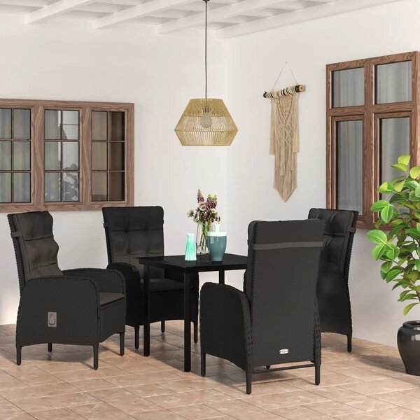 Maison Exclusive – 5-dielna záhradná jedálenská súprava s vankúmi, ierna