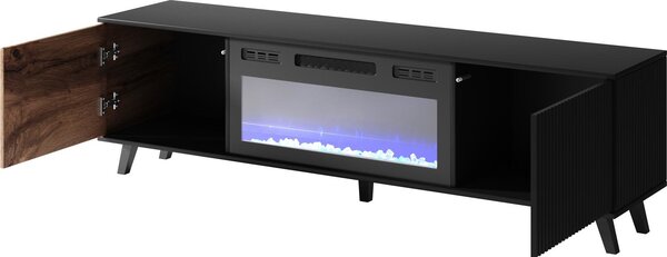 HALMAR TV stolík Random 180 cm s krbom dub wotan/čierny