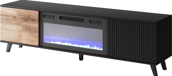 HALMAR TV stolík Random 180 cm s krbom dub wotan/čierny