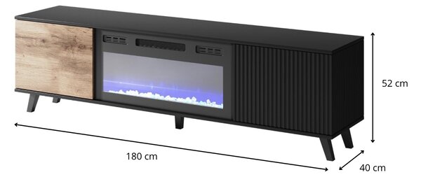 HALMAR TV stolík Random 180 cm s krbom dub wotan/čierny