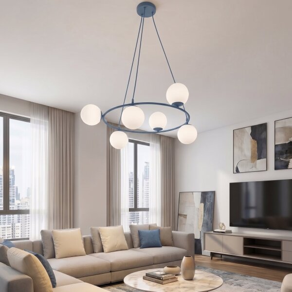 Luster na lanku AZURA 6xE14/10W/230V modrá/biela