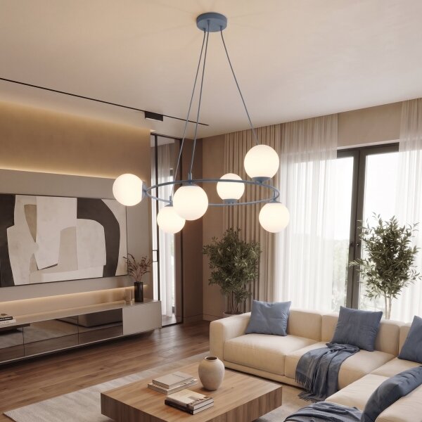 Luster na lanku AZURA 6xE14/10W/230V modrá/biela