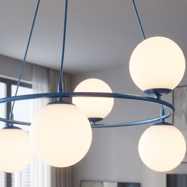 Luster na lanku AZURA 6xE14/10W/230V modrá/biela