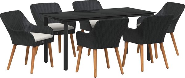 Maison Exclusive - Záhradný jedálenský set s vankúom 7 pcs ierna polyratan