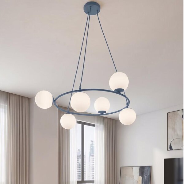 Luster na lanku AZURA 6xE14/10W/230V modrá/biela