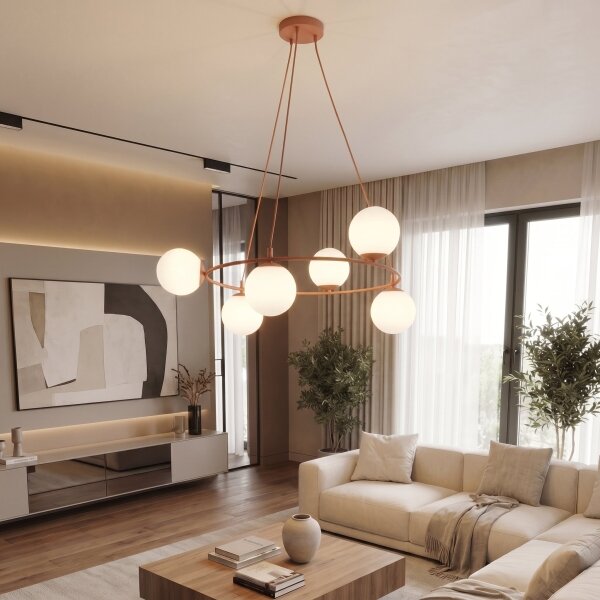 Luster na lanku AZURA 6xE14/10W/230V ružová/biela