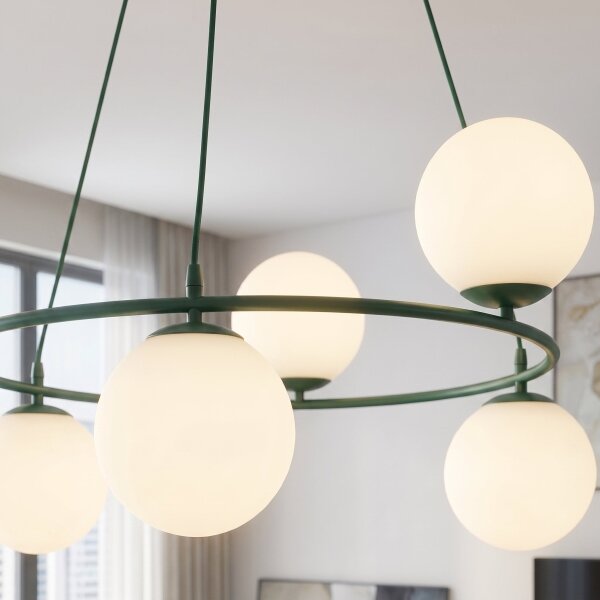 Luster na lankách AZURA 6xE14/10W/230V zelená/biela