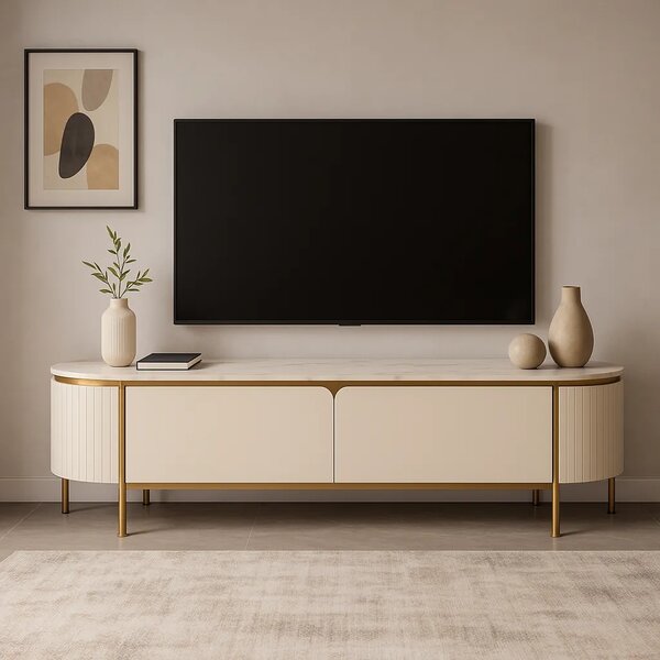 LivinHill TV stolík Stilig ST120 200 cm ecru/zlatý/mramor