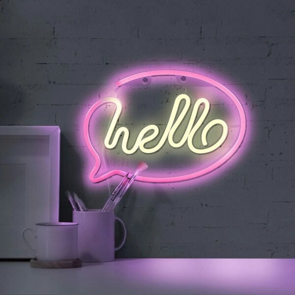 LED Neónová nástenná dekorácia HELLO LED/3W/3xAA USB ružová