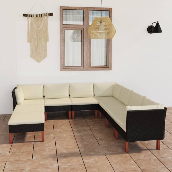 Maison Exclusive – 9-dielna záhradná súprava s vankúmi z polyrotangu v iernej farbe