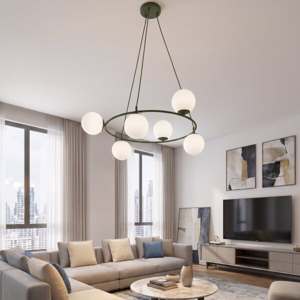 Luster na lankách AZURA 6xE14/10W/230V zelená/biela