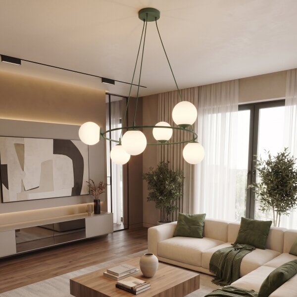 Luster na lankách AZURA 6xE14/10W/230V zelená/biela