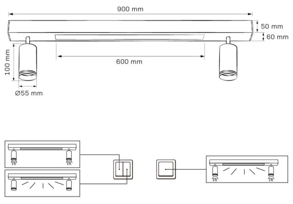 LED Stropné svietidlo PARIS LED/24W/230V + 2xGU10/10W čierna