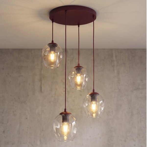 Luster na lanku ISTAR 4xE27/15W/230V priemer 40 cm červená/číra