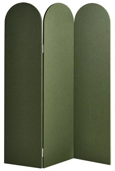 Paraván zelený polyester oceľový rám 3 panely akustická skladacia zástena moderný štýl obývačka kancelária
