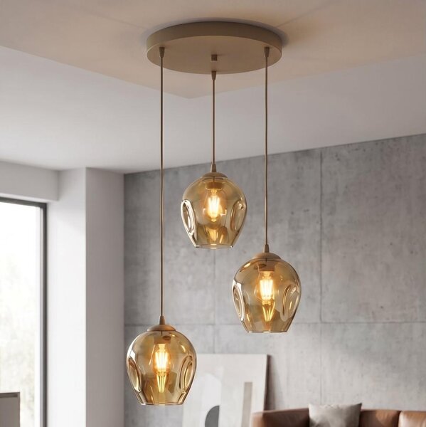 Luster na lanku ISTAR 3xE27/15W/230V pr. 40 cm béžová/dymová béžová