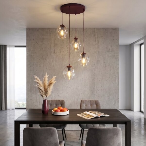 Luster na lanku ISTAR 4xE27/15W/230V priemer 40 cm červená/číra