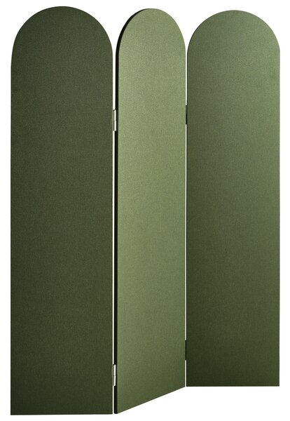 Paraván zelený polyester oceľový rám 3 panely akustická skladacia zástena moderný štýl obývačka kancelária