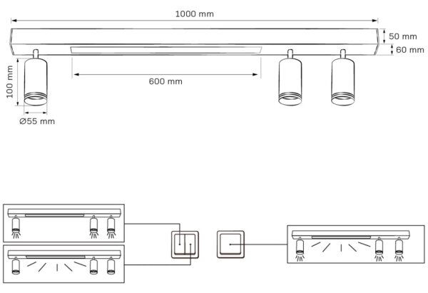 LED Stropné svietidlo PARIS LED/24W/230V + 3xGU10/10W čierna