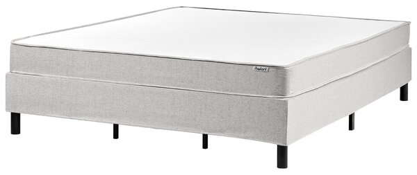 Kontinentálna posteľ s čelom sivá polyester čalúnený rám 180 x 200 cm pružinový matrac spálňa