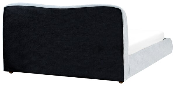 Posteľ s úložným priestorom svetlomodrá ženilkové čalúnenie 160 x 200 cm minimalistický moderný dizajn spálňa