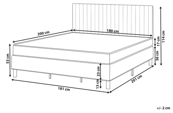 Kontinentálna posteľ s čelom sivá polyester čalúnený rám 180 x 200 cm pružinový matrac spálňa