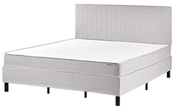 Kontinentálna posteľ s čelom sivá polyester čalúnený rám 180 x 200 cm pružinový matrac spálňa