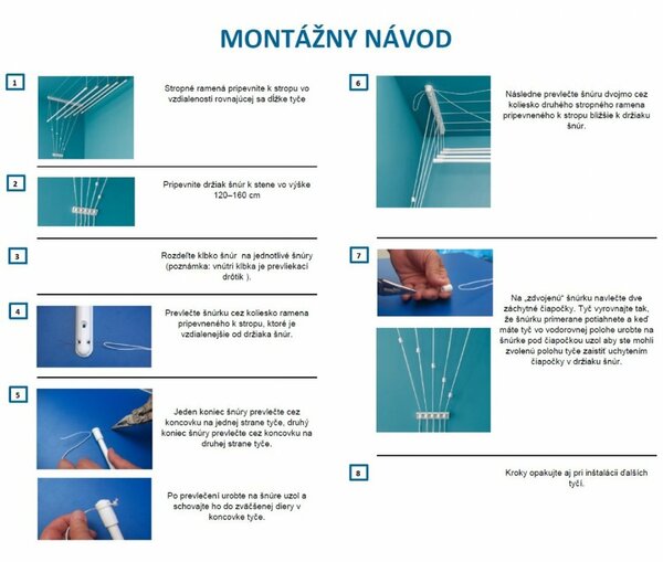 Stropný sušiak na bielizeň Ideal 6 tyčí, 150 cm