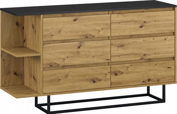 Komoda so 6 zásuvkami na podkrovných nohách artisan black