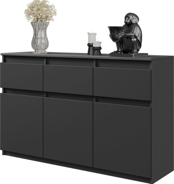 FURNICA - NOAH - Komoda s 3 zásuvkami a 3 dvierkami - antracitovo sivá V75cm Š120cm H35cm