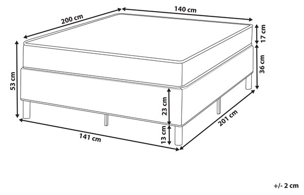 Kontinentálna posteľ bez čela sivá polyester čalúnený rám 140 x 200 cm pružinový matrac spálňa