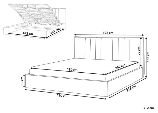 Posteľ s úložným priestorom sivobéžová látkové čalúnenie 180 x 200 cm s čelom a roštom moderný minimalistický štýl spálňa