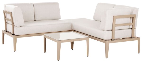 Záhradná sedacia súprava svetlobéžová hliník polyester 6-miestna 2 konferenčné stolíky balkón terasa